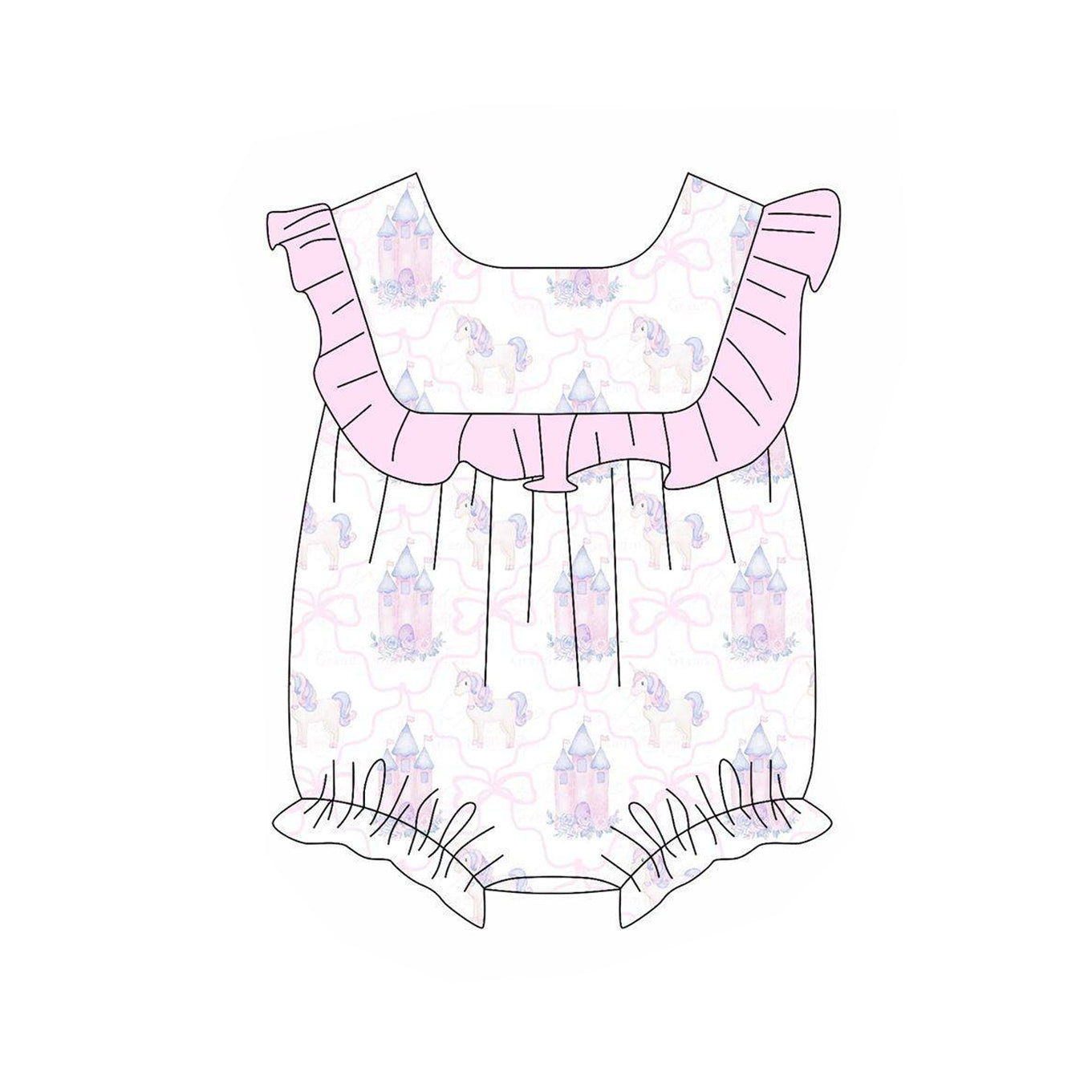 Baby Infant Girls Castle Bows Ruffle Rompers preorder