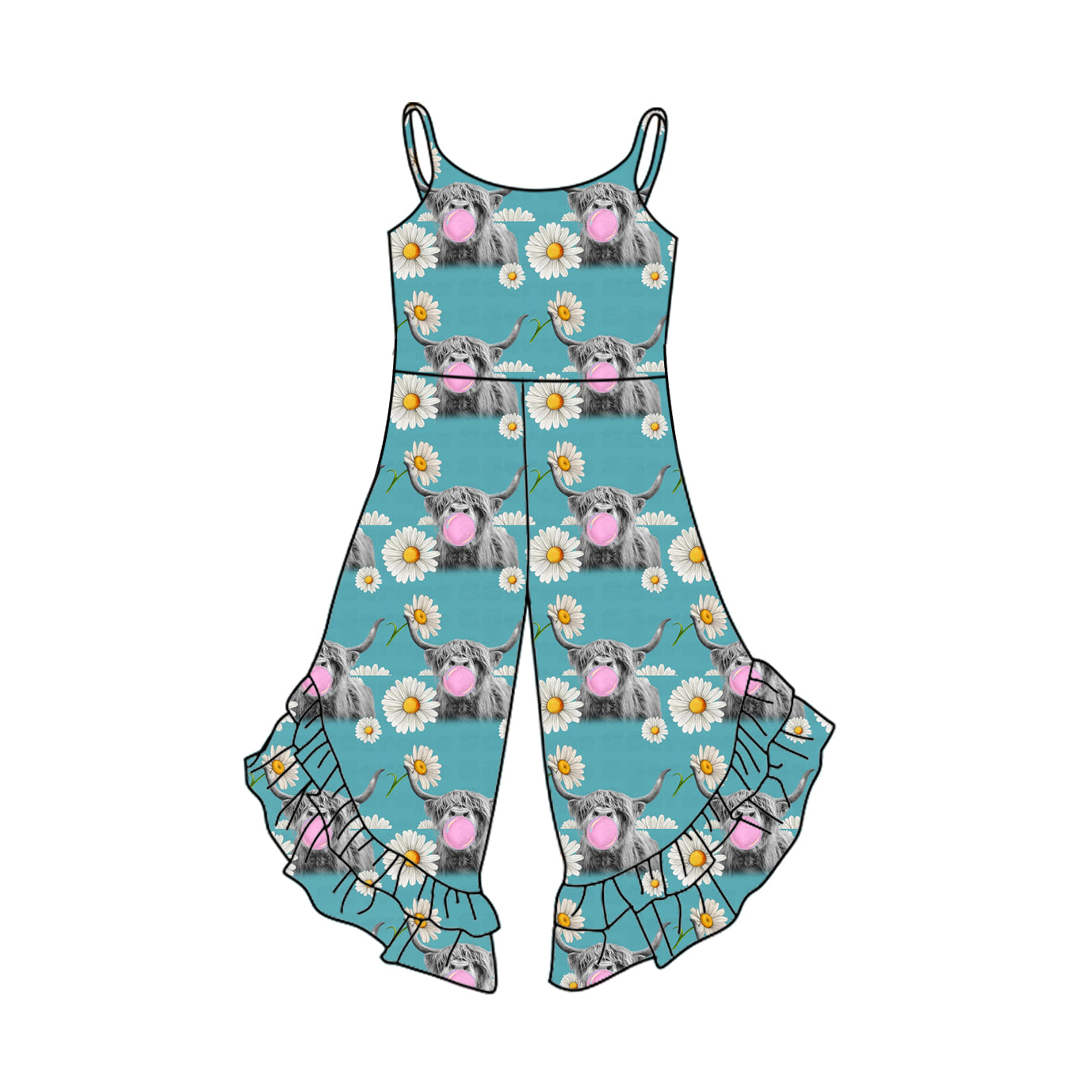 Baby Girls Western Highland Cow Bubble Straps Jumpsuits preorder