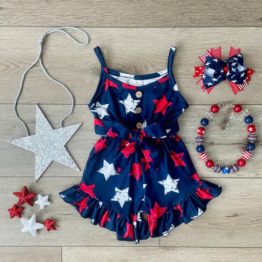 Baby Girls 4th Of July Stars Straps Jumpsuits preorder
