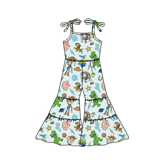 Preorder moq 5 Baby Girls Straps Green Toys Bell Bottom Jumpsuits