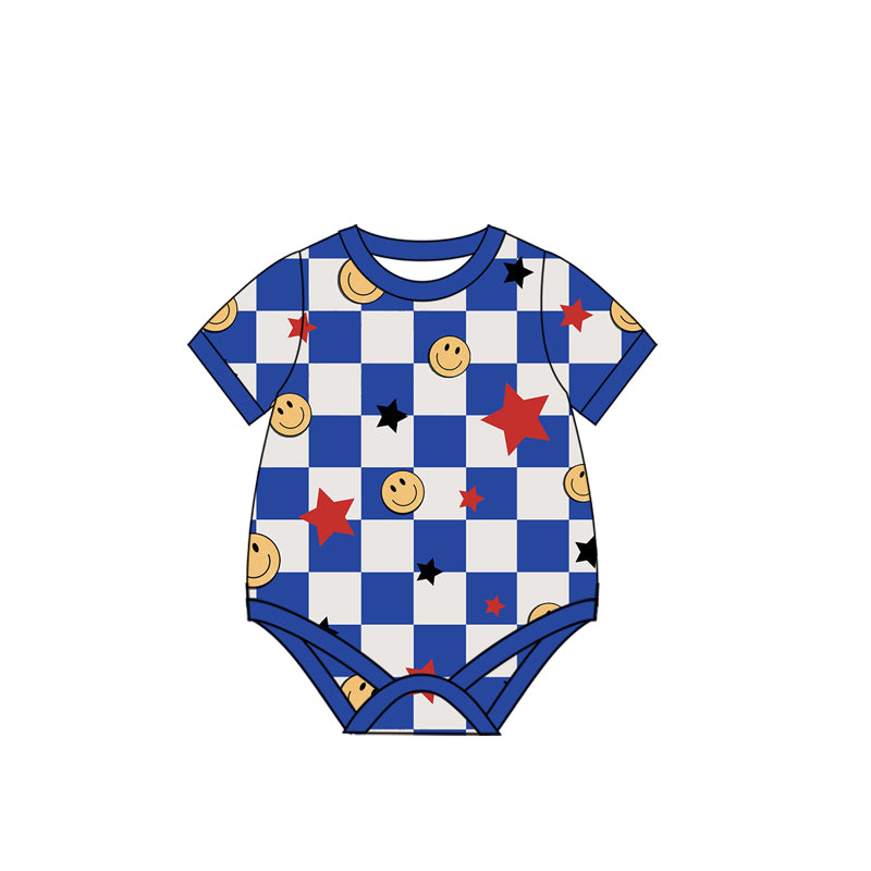 Baby Infant Boys Blue Checkered Smile Rompers preorder