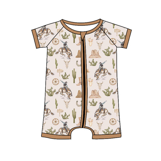 Baby Infant Boys Western Rodeo Cactus Zip Rompers preorder