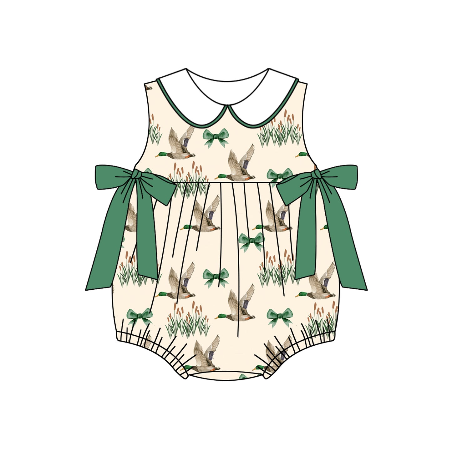 Baby Infant Girls Ducks Mallard Bows Rompers preorder