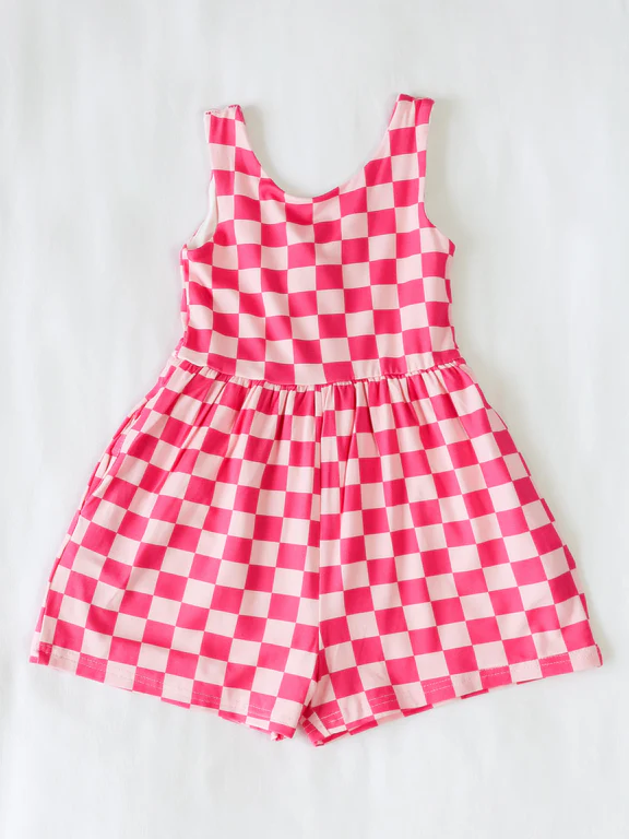 preorder moq 5 Baby Girls Pink Checkered Straps Jumpsuits
