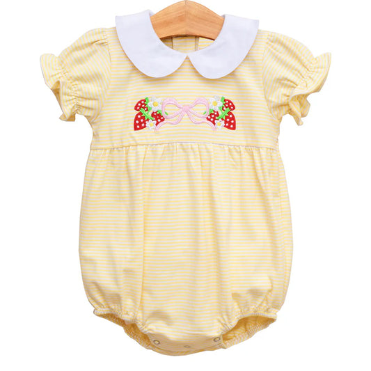 Baby Infant Girls Stripes Strawberry Bows Rompers preorder
