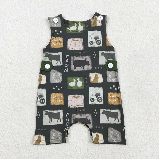 Baby Infant Boys Western Cow Boots Buttons Rompers