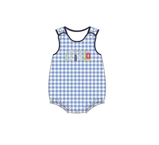 Baby Infant Boys Blue Checkered Tools Sleeveless Rompers preorder