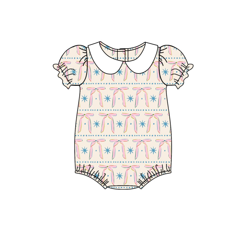 Baby Infant Girls Pink Bows Short Sleeve Rompers preorder