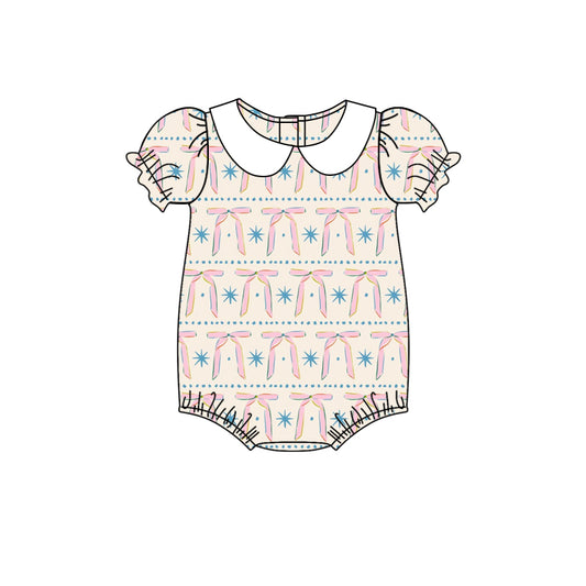 Baby Infant Girls Pink Bows Short Sleeve Rompers preorder