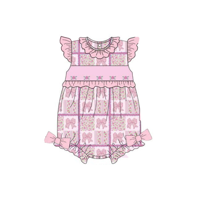 Baby Infant Girls Pink Bows Flowers Flutter Sleeve Rompers preorder