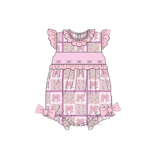 Baby Infant Girls Pink Bows Flowers Flutter Sleeve Rompers preorder