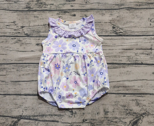 Baby Infant Girls Lavender Flowers Sleeveless Rompers