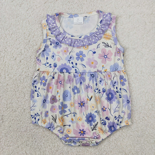 Baby Infant Girls Lavender Flowers Sleeveless Rompers