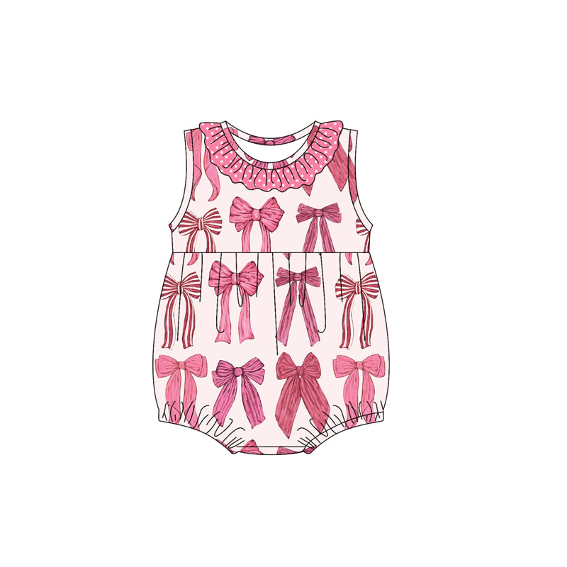 Baby Infant Girls Pink Coquette Bows Sleeveless Rompers preorder