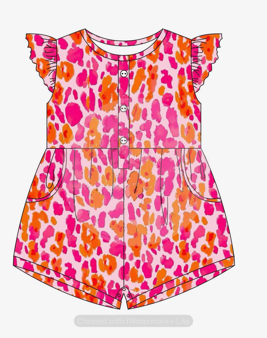 Baby Girls Pink Leopard Pockets Shorts Jumpsuits preorder