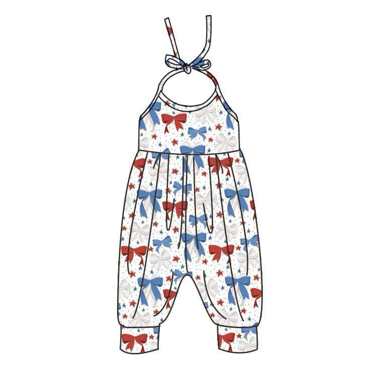 Baby Girls 4th of July Bows Bows Halter Straps Jumpsuits preorder