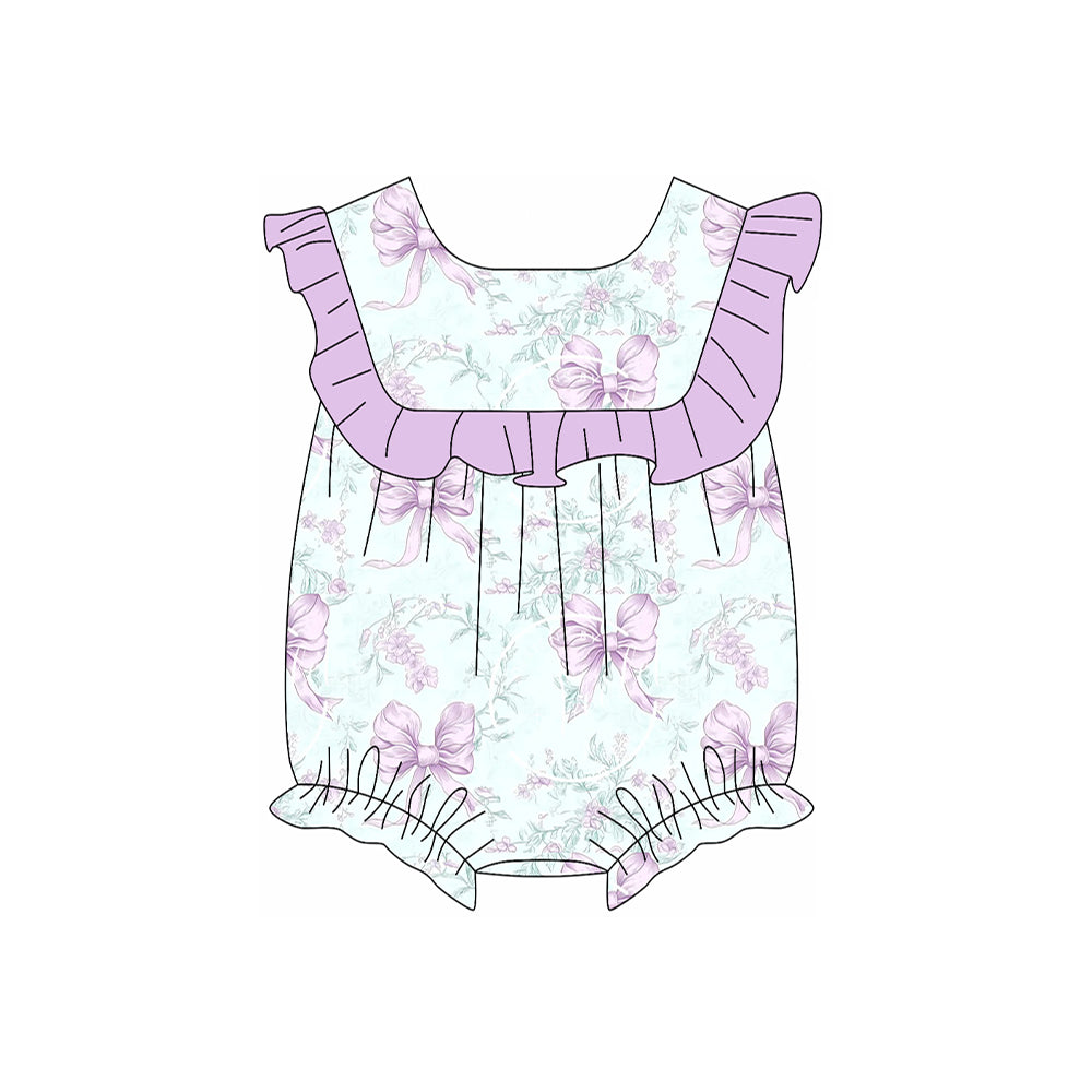 Baby Infant Girls Purple Flowers Flutter Sleeve Rompers preorder