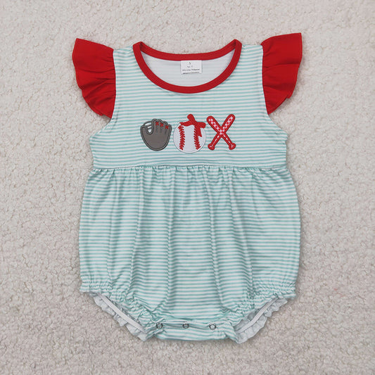 Embroidery Baby Infant Girls Baseball Flutter Sleeve Rompers