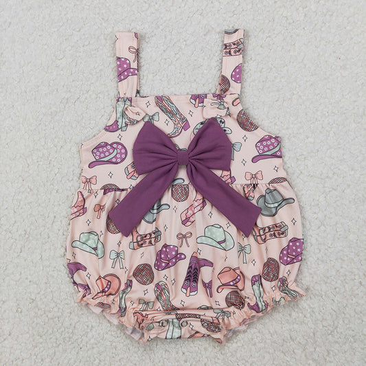 Baby Infant Girls Pink Strap Hats Boots Purple Bow Top Ruffle Rompers