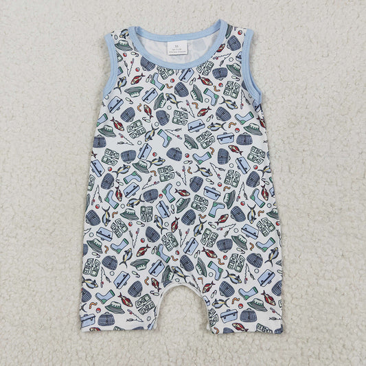 Baby Infant Boys Sleeveless Fishes Rain Shoes Fishing Rompers
