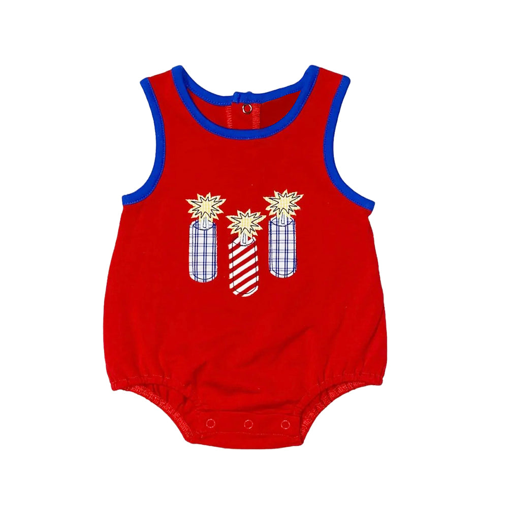 Baby Infant Boys Red Sleeveless Fireworks 4th Of July Rompers Preorder