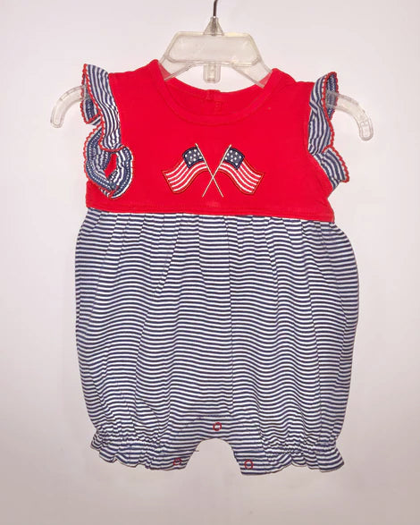 Baby Infant Girls Ruffle Sleeveless Flags Black Stripe 4th Of July Rompers Preorder