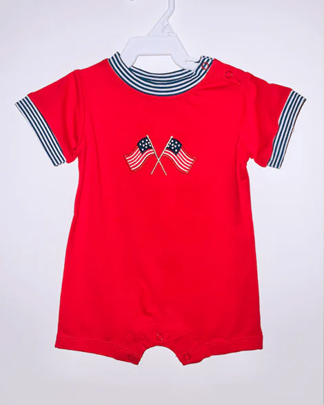 Baby Infant Boys Red Short Sleeves Flags 4th Of July Rompers Preorder