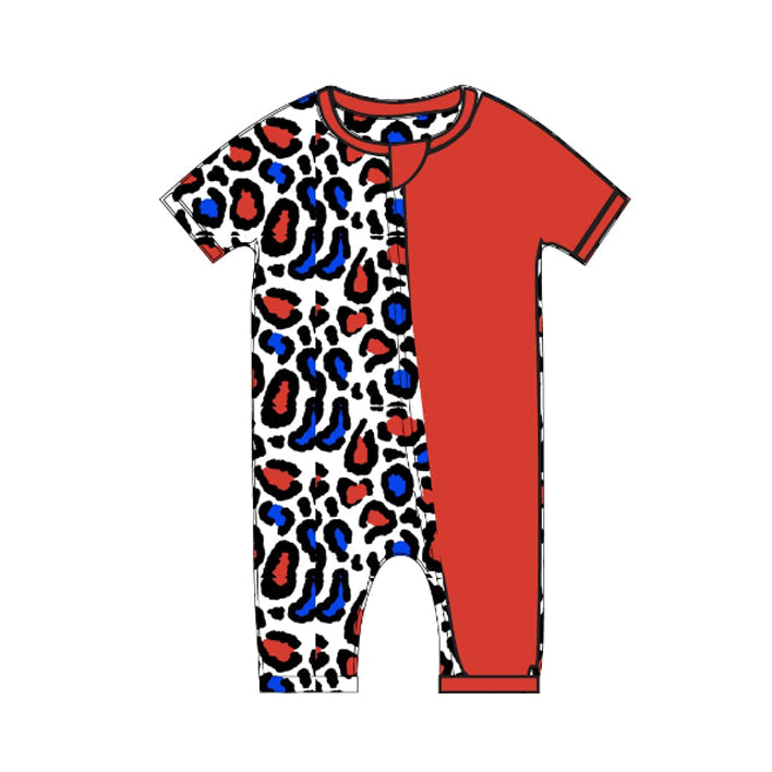 Baby Infant Boys Peach Short Sleeves Colorful Leopard Zipper Rompers Preorder