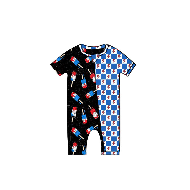 Baby Infant Boys Short Sleeves Popsicle Lightning Plaid Zipper Rompers Preorder