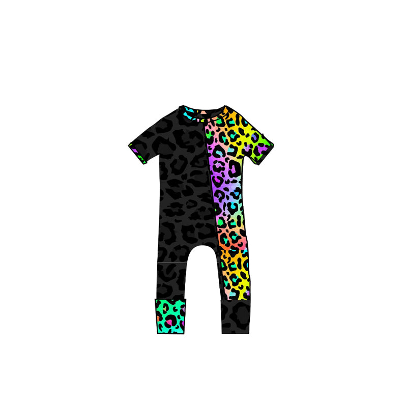 Baby Infant Boys Short Sleeves Colorful Leopard Zipper Rompers Preorder