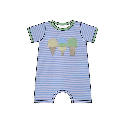Baby Infant Boys Blue Stripe Short Sleeves Ice Cream Rompers Preorder