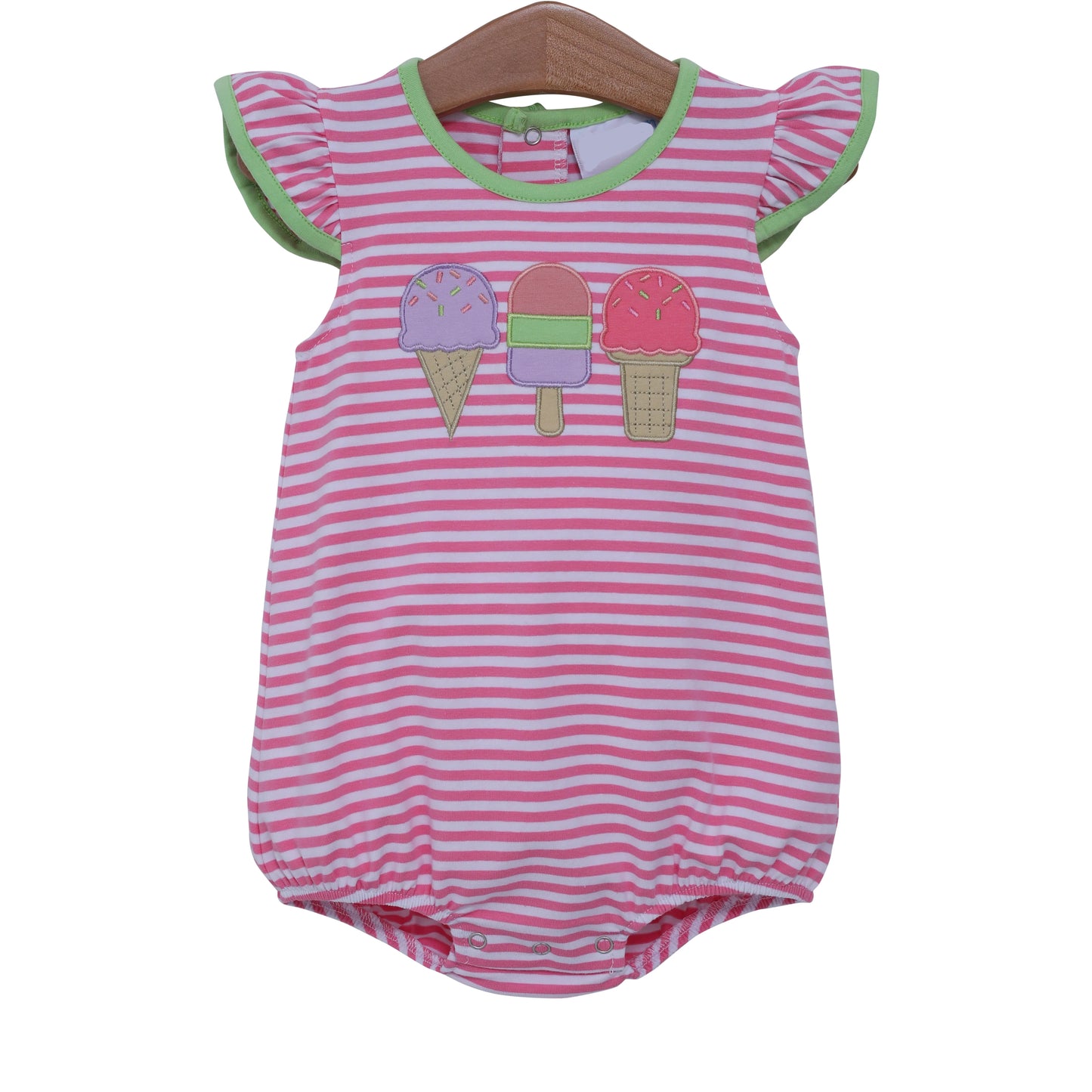Preorder moq 5 Baby Infant Girls Pink Stripe Short Sleeves Ice Cream Rompers