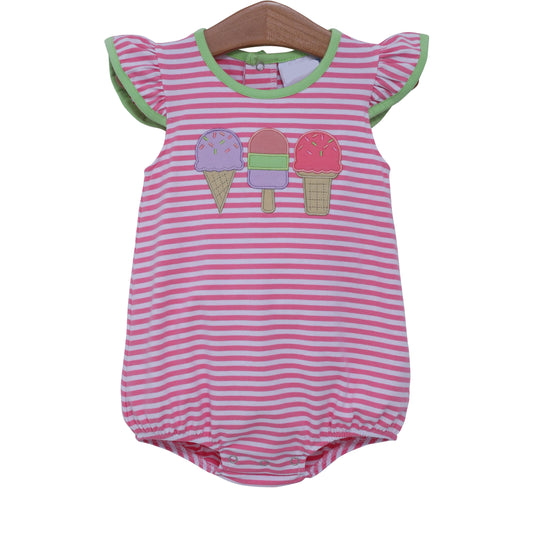 Preorder moq 5 Baby Infant Girls Pink Stripe Short Sleeves Ice Cream Rompers