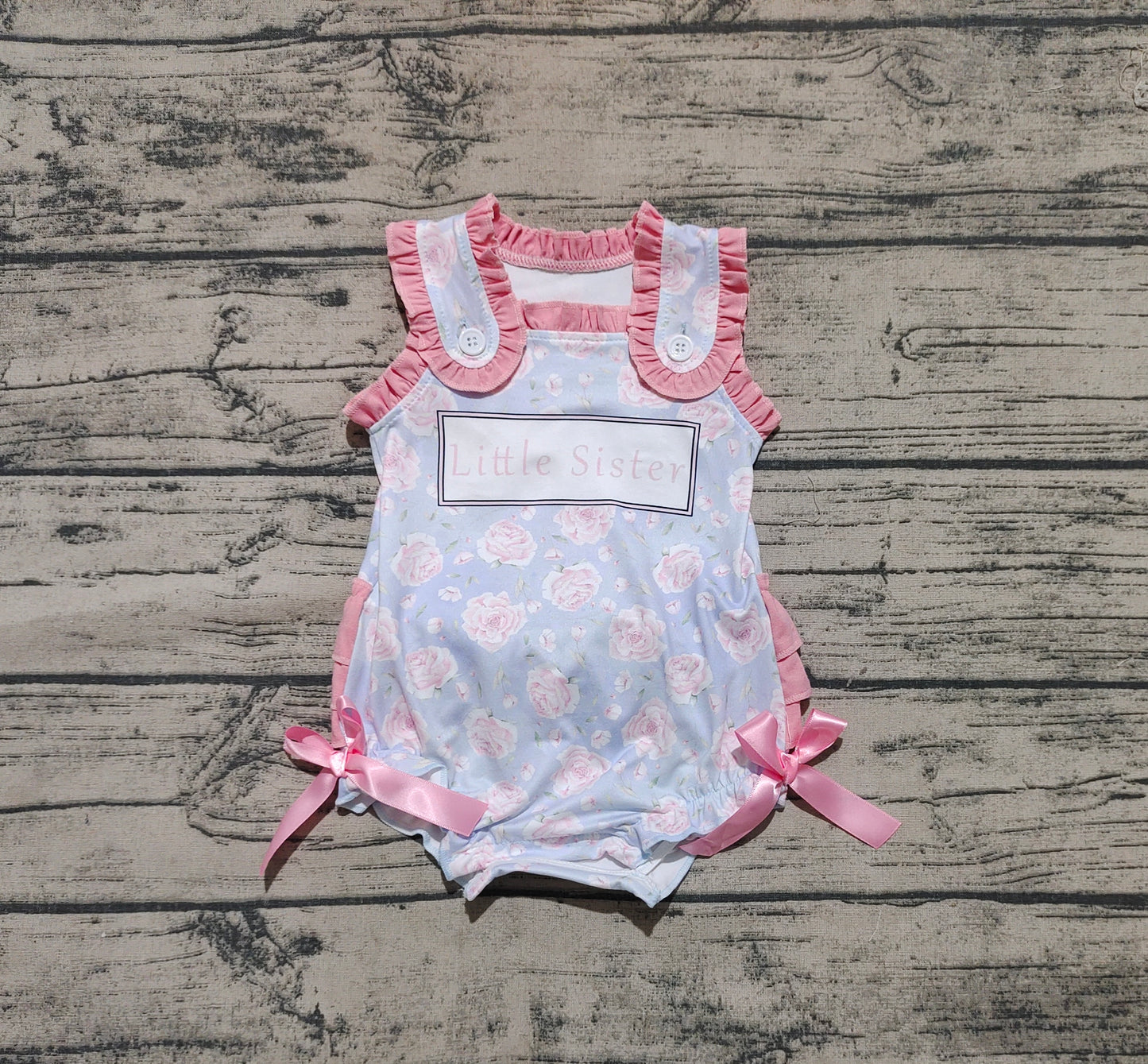 Baby Infant Girls Pink Ruffle Sleeveless Little Sister Floral Rompers
