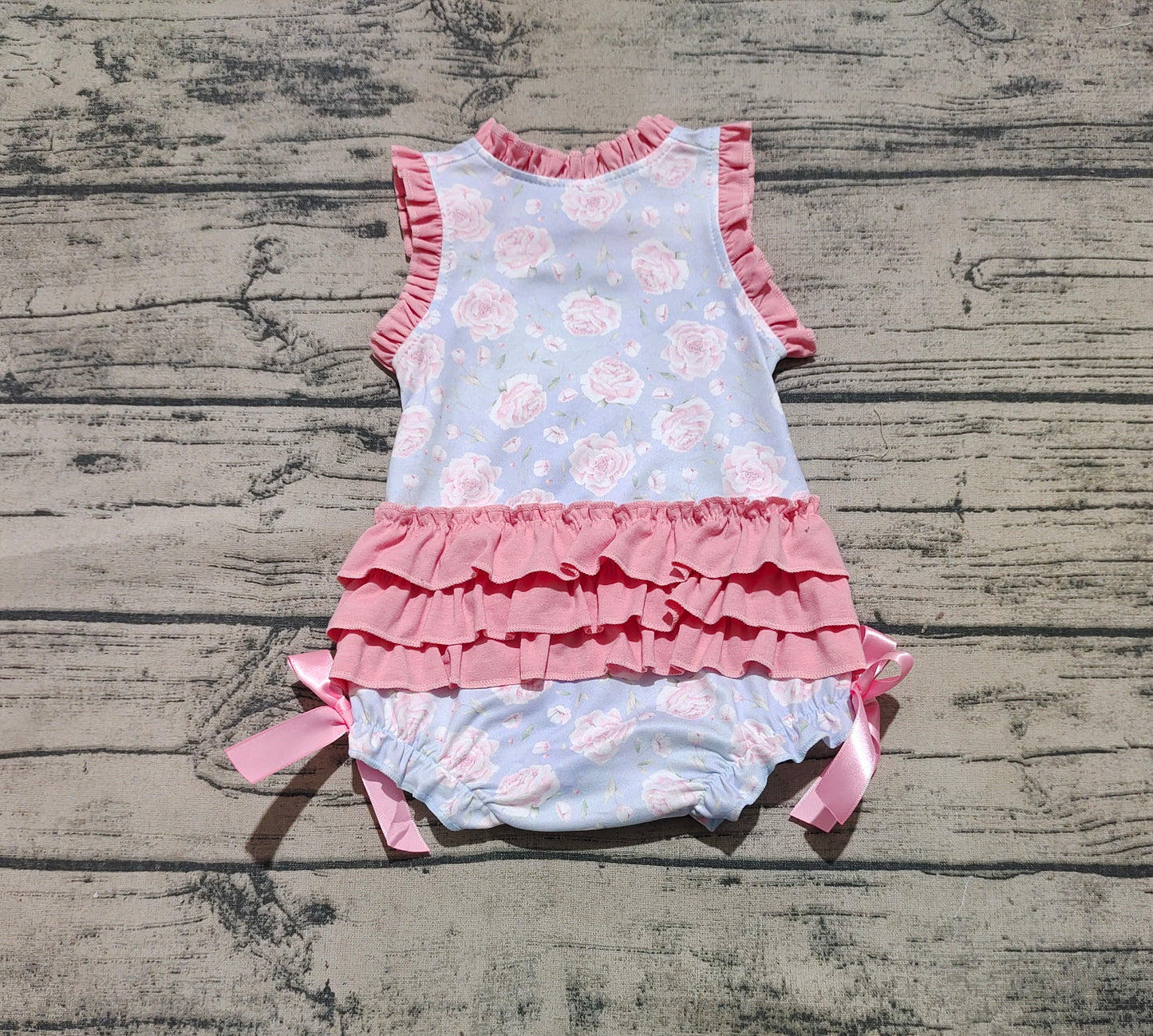 Baby Infant Girls Pink Ruffle Sleeveless Little Sister Floral Rompers
