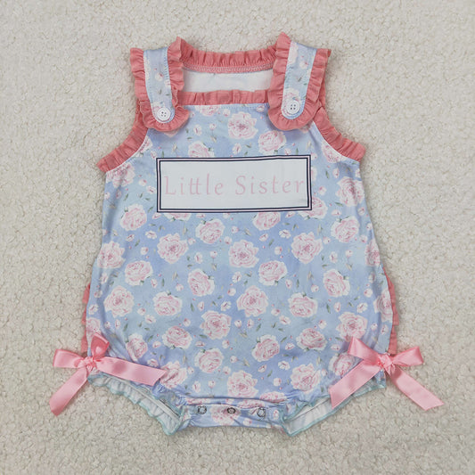 Baby Infant Girls Pink Ruffle Sleeveless Little Sister Floral Rompers