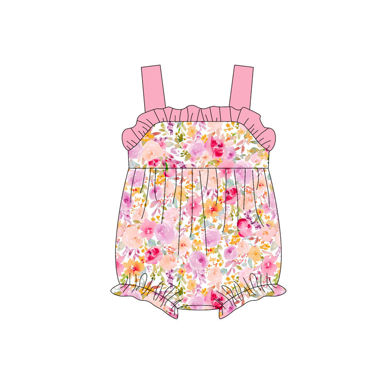 Baby Infant Girls Pink Strap Floral Rompers Preorder