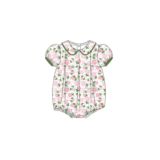 Baby Infant Girls Short Ruffle Sleeves Pink Floral Ruffle Rompers Preorder