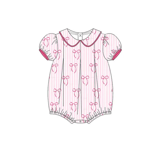 Baby Infant Girls Short Ruffle Sleeves Pink Stripe Bows Ruffle Rompers Preorder