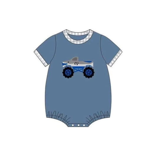 Baby Infant Boys Hot Blue Short Sleeves Shark Cars Rompers Preorder