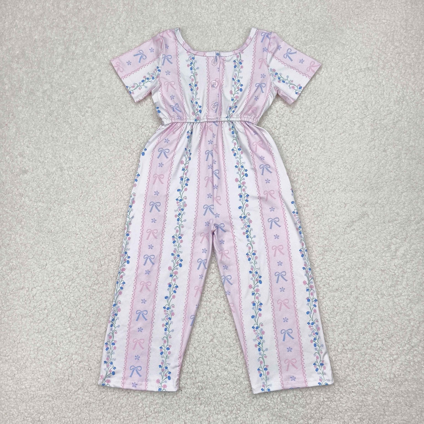 Sibling Baby Girls Short Sleeve Flowers Bows Pockets Pants Jumpsuits