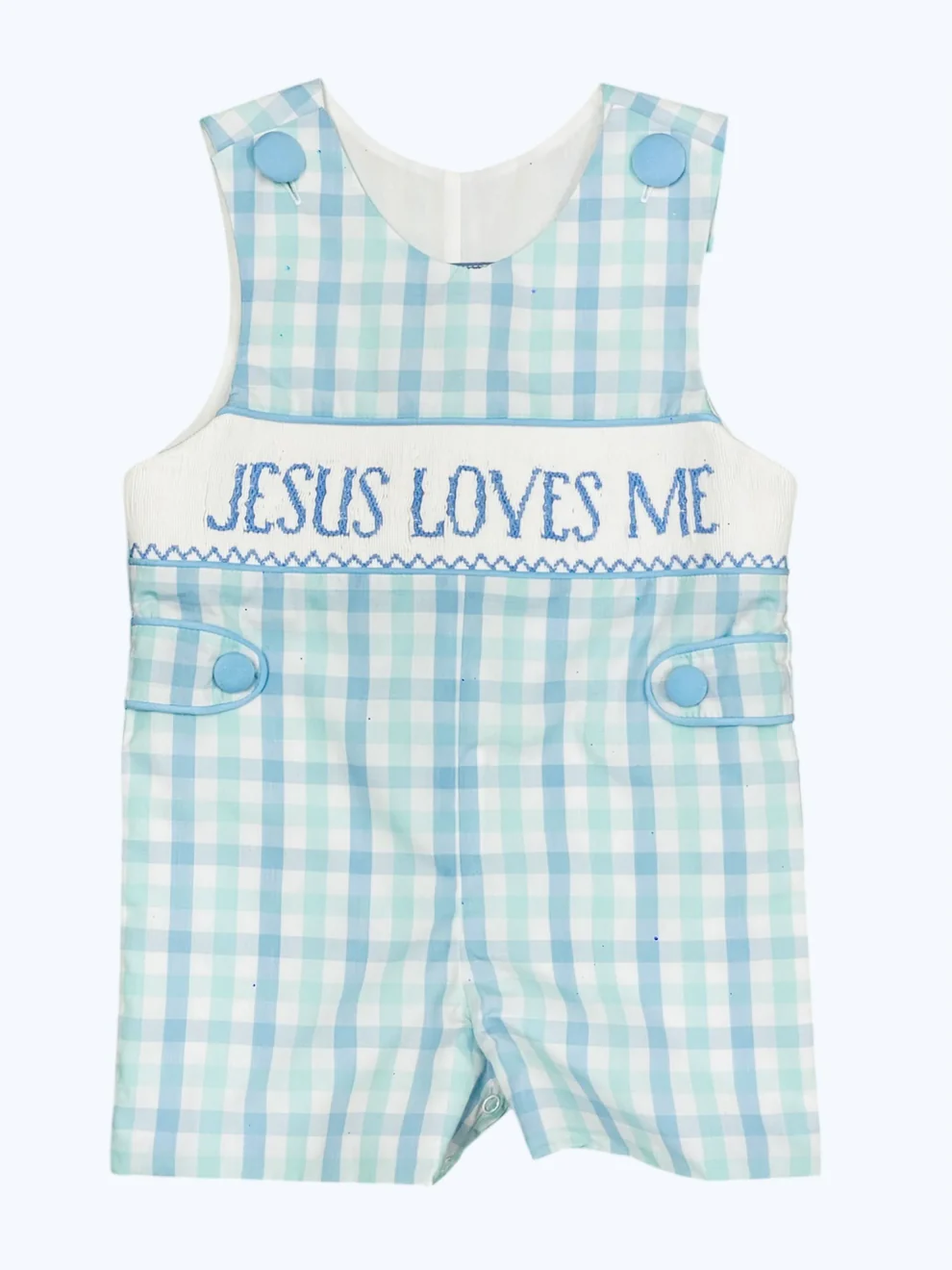 Baby Infant Boys Sleeveless JESUS LOVES ME Blue Plaid Rompers Preorder