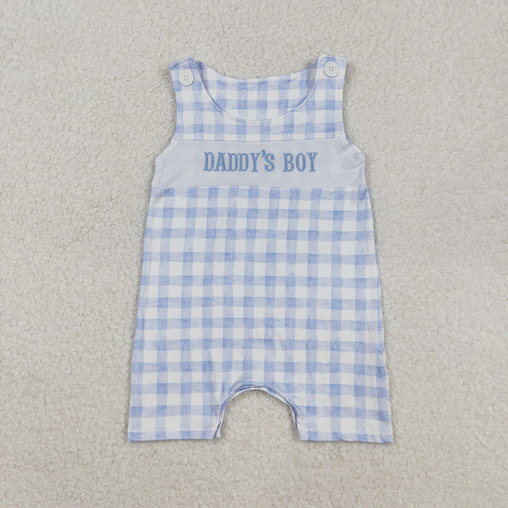 Embroidery Baby Infant Boys Sleeveless Blue Plaid DADDY'S BOY Rompers