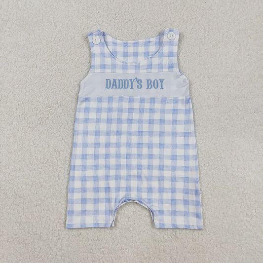 Embroidery Baby Infant Boys Sleeveless Blue Plaid DADDY'S BOY Rompers