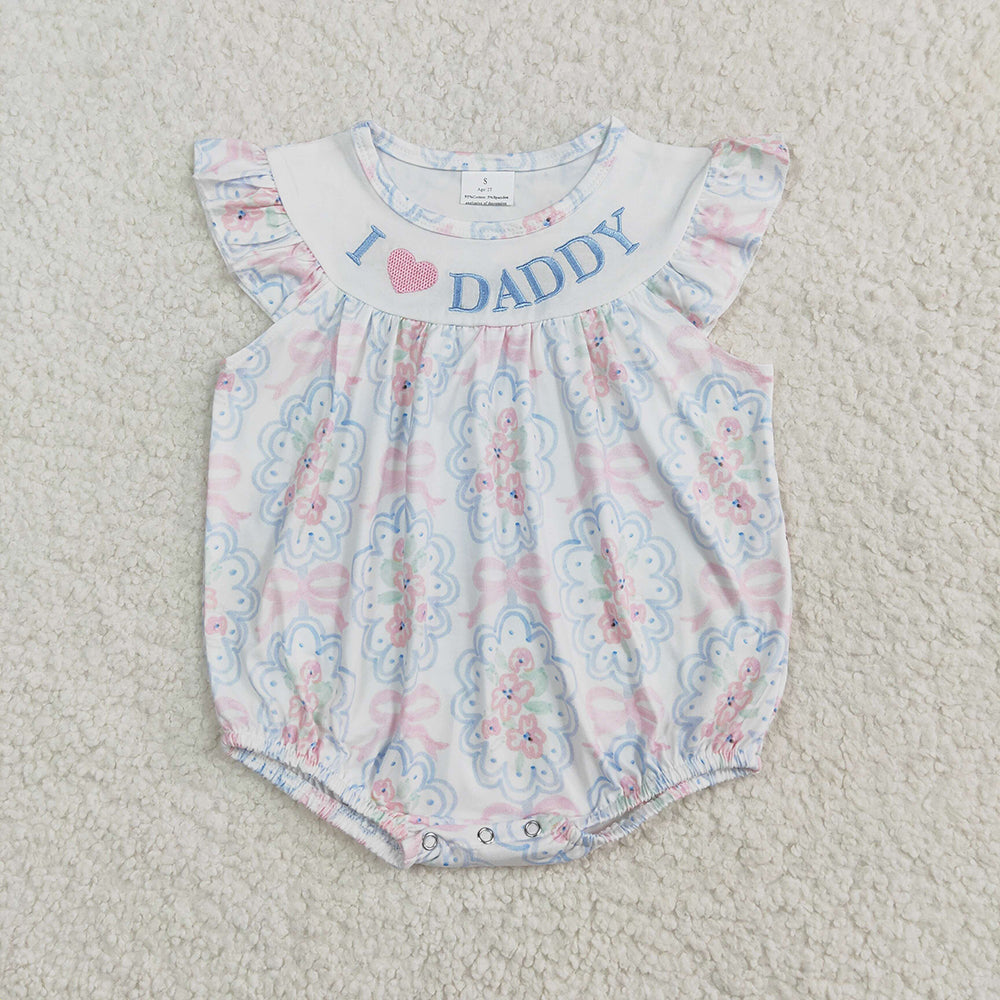Embroidery Baby Infant Girls Bows Floral I LOVE DADDY Ruffle Rompers