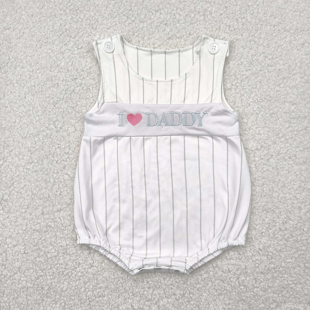 Embroidery Baby Infant Boys Sleeveless I LOVE DADDY Stripe Rompers