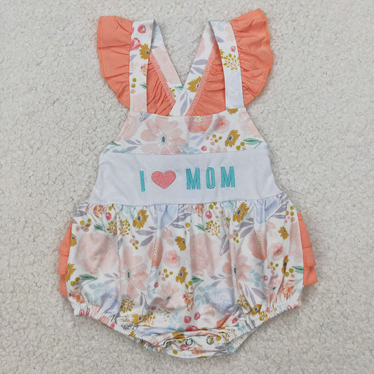 Embroidery Baby Infant Girls I LOVE MOM Floral Ruffle Rompers