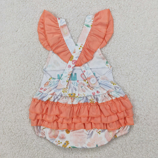 Embroidery Baby Infant Girls I LOVE MOM Floral Ruffle Rompers
