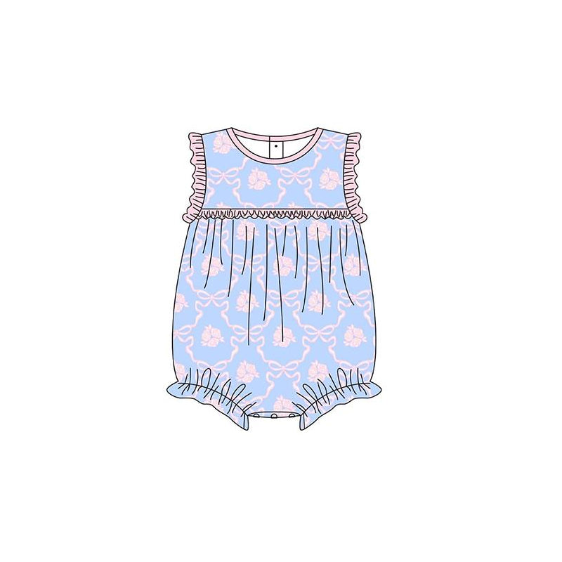 Baby Infant Girls Lavender Sleeveless Bows Floral Ruffle Rompers Preorder