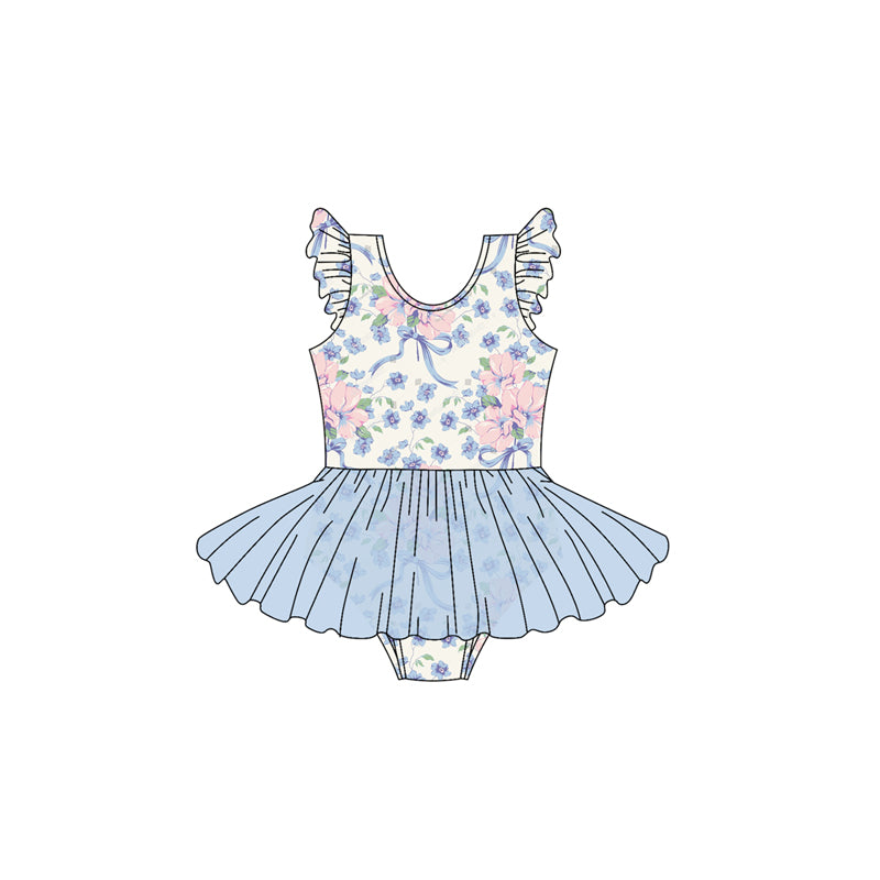 Baby Girls Flutter Sleeves Bow Floral Skort Bummies Rompers Preorder